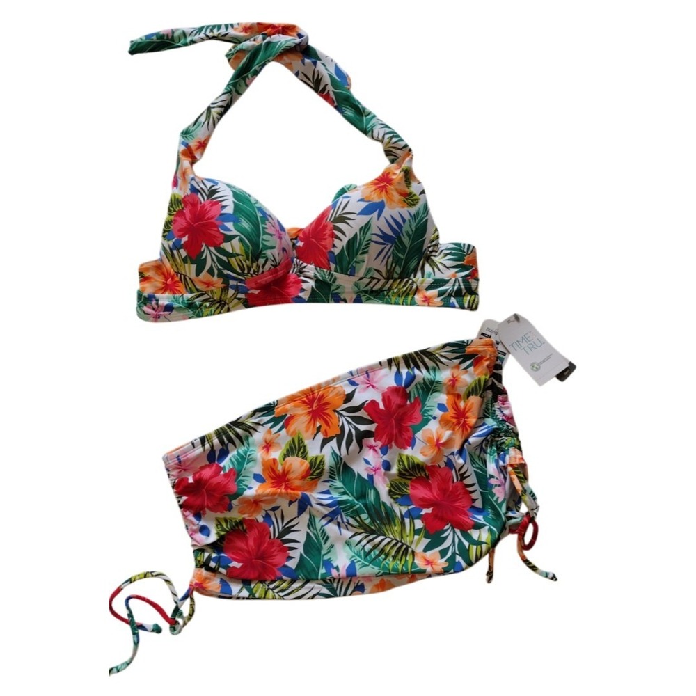 Time And Tru Bikini Woman's Small Floral Multicolor Floral Ruched Skirt Tropical